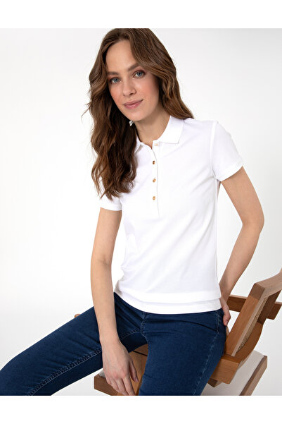 Pierre Cardin White Regular Fit Cotton Polo Neck Basic T-Shirt 50305776-Vr013