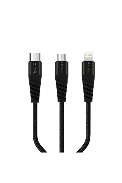 Polosmart PBS417 3 in 1 Şarj Kablosu Siyah