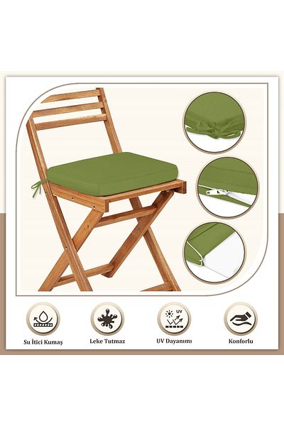 Evim Canvas 4-Piece Green Liquid-Proof Stain-Proof Zippered Lace-Up Chair Cushion 40 X 40 cm
