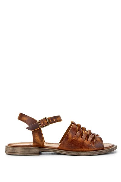 Tamer Tanca Women's Genuine Leather Brown Flat Sandals
