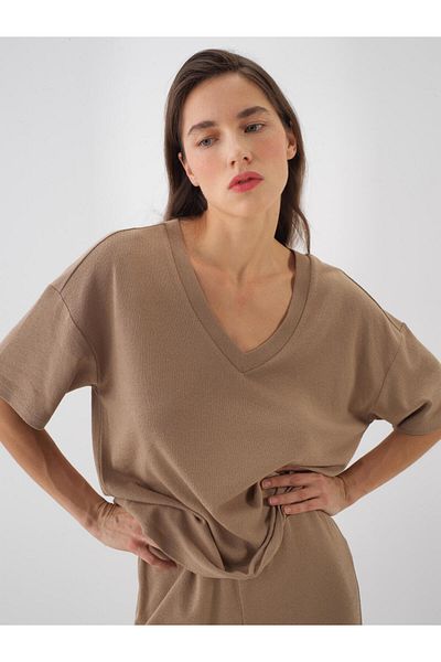 Xint Women's Camel Oversize Cotton Blouse