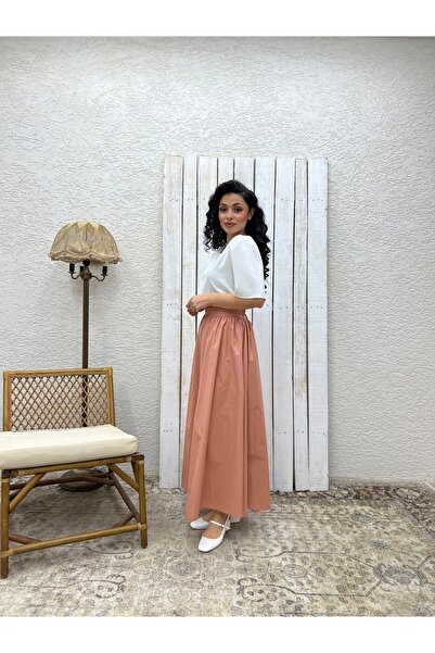 KÜÇÜĞÜM BUTİK Fusta evazată din popelin de somon