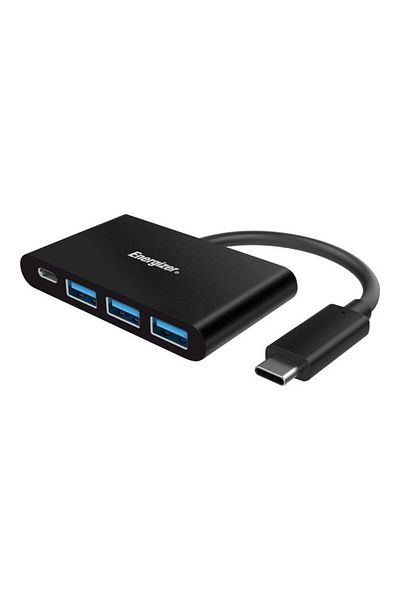 Energizer موزع من النوع C مع منفذ USB-C واحد و3 منافذ USB-A باللون الأسود