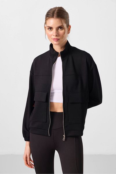 TOMMY LIFE Black Soft Textured Oversize Cargo Pocket Crop Top Sweatshirt
