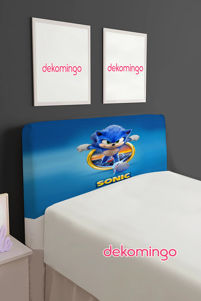 dekomingo Mavi Sonic Desenli Çocuk Baza Başlık Kılıfı