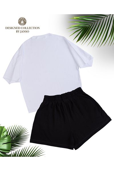 JANSO GROUP - Women's Kiss Printed Short Sleeve Tshirt-Shorts Set 2 Pieces Large Size Oversize