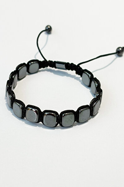 DM AKSESUAR Hematit Taşı Siyah Makrome Örgü İp Asansörlü Bileklik