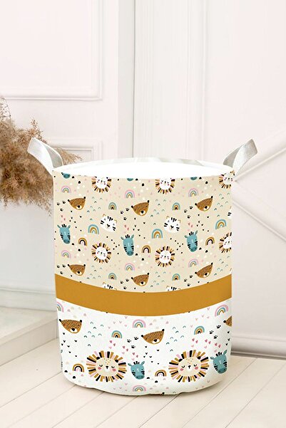 dekomingo نمط الحيوانات البيضاء - سلة ألعاب مخططة برتقالية
