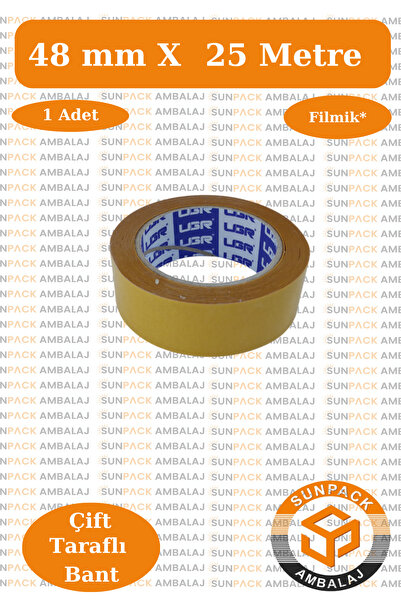 sunpack ambalaj Çift Taraflı Bant 48mm X 25m Şeffaf Filmik (1 Adet)- Güçlü, Ş...
