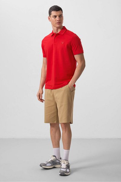 TOMMY LIFE Red Standard Fit Basic Polo Neck Men's T-Shirt - 87768