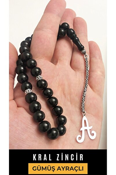 ARE SILVER A Harfli Behzat Ç. Tesbihi 925 Ayar Gümüş Püsküllü Oltu Taşı Tesbih