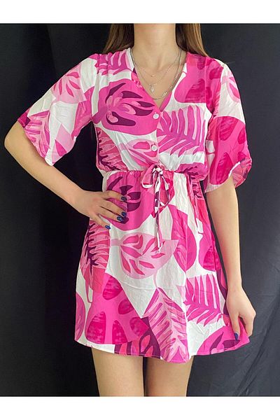 OlaLady Women's V-Neck Waist Gathered Cummerbund Viscose Dress
