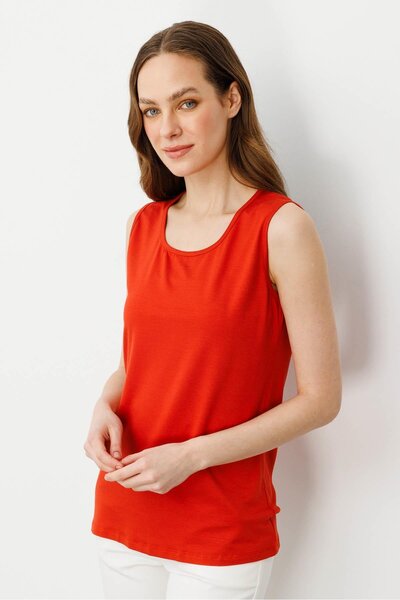 Desen Triko Women's Strappy Combed Cotton T-Shirt Orange