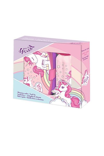 UNICORN Set cutie sandwich plastic fara BPA si sticla apa din aluminiu Unicorn, 400 ml