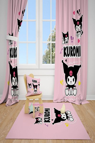 dekomingo Pink Kuromi Triple Baby and Children's Room - Background Curtain, 2 Wings
