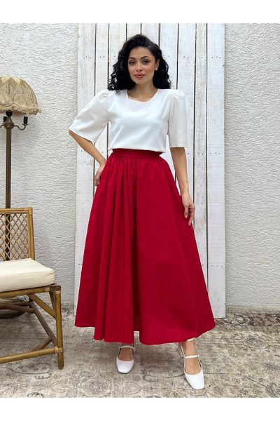 KÜÇÜĞÜM BUTİK Red Poplin Flared Skirt