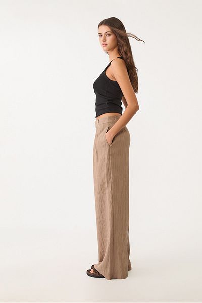 Stradivarius Striped Flowing Linen Blend Creased Trousers