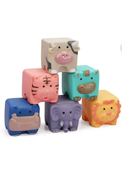Empria Set 6 cuburi de construit din silicon, jucarie educationala colorata, Empria, animale, jucarii bebe