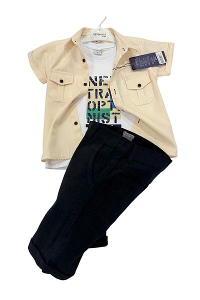 Terry Boy's Oxford Short Sleeve Shirt T-Shirt Shorts Suit / Shirt - 3 Piece Suit with T-Shirt Shorts
