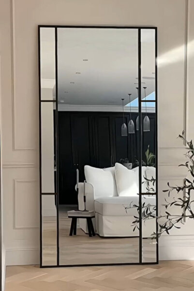 Ersan Dizayn Siyah Metal Çerçeveli Modern Dekoratif Boy Aynası - 80x180 Cm