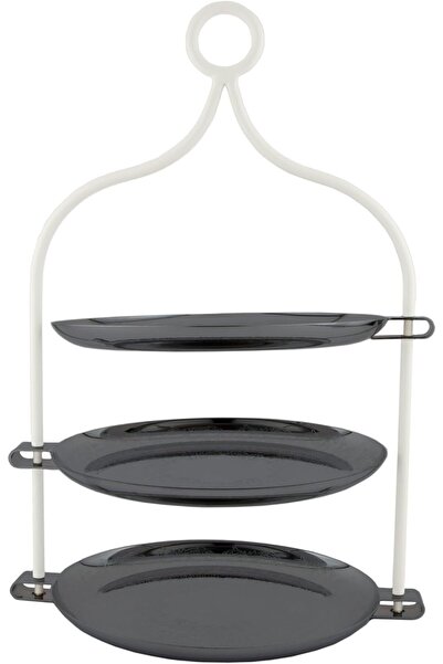 Generic Soha Three-Tier Iron Tray by Al Saif, Glossy Black/Ivory White, Round