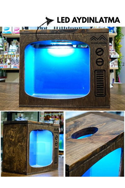 Home Retro TV Tasarımlı Ahşap Akvaryum – LED Aydınlatmalı