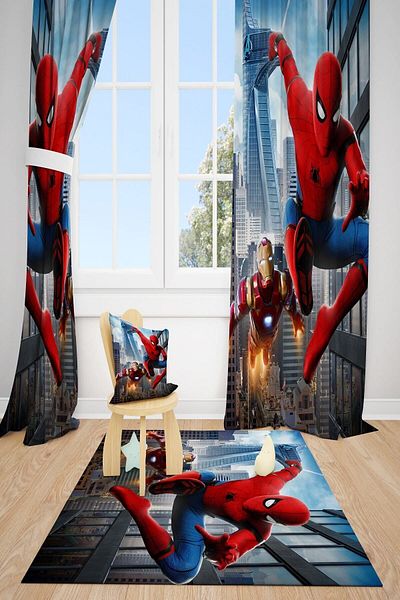 dekomingo Spiderman Iron Man Children's Room 2 Wings Background Curtain