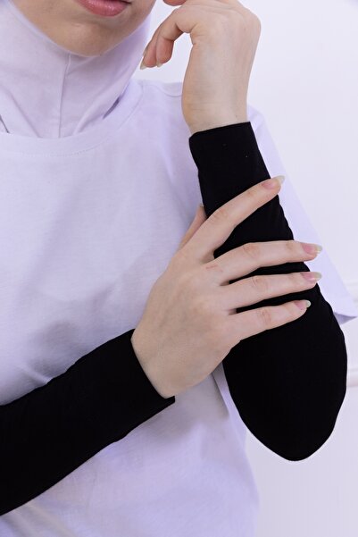 Loggia Lycra Combed Cotton Oversleeve Μαύρο - Πρακτικό Γυναικείο Hijab Απλό Προσευχή Μανίκι 1 Ζευγάρι 40cm Viscose Hijab