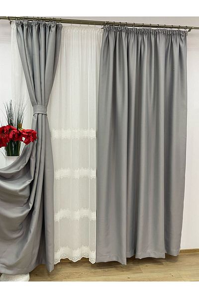 Liz Line Set doua draperii blackout, silver, "Monocrom Signature" by Liz Line, cu rejansa 2x140x245cm DR214
