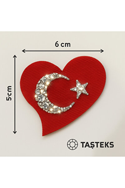 Taşteks TAŞLI Ütülenebilen veya Sticker Olarak Kullanılabilen Kalp Türk Bayrağı