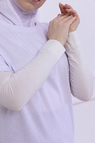 Loggia Lycra Combed Cotton Oversleeve Ecru - Πρακτικό γυναικείο μανίκι προσευχής με μανίκια 1 ζευγάρι 40cm Viscose Hijab