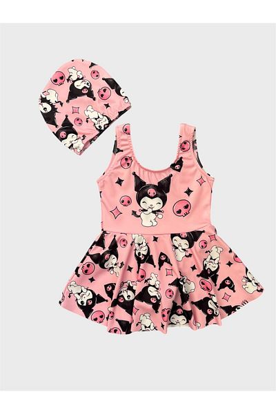 ALİŞ KİDS Girl's Lilac Kuromi Patterned Bonnet Skirt Swimsuit