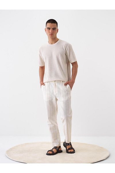 Xint Men's Natural Regular Fit Linen Trousers