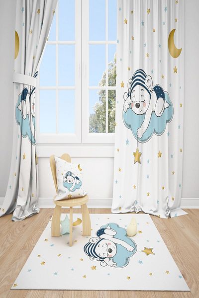 dekomingo Baby Bear Sleeping in the Cloud Children's Room 2 Wings Background Curtain