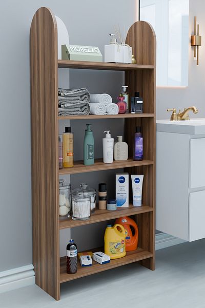 Limnizza 5-Shelf Modern Bathroom Organizer Shelving Unit Multipurpose Storage Rack Towel Holder Shampoo Holder Cabinet