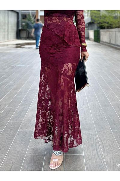 Robin 38538 Rose Patterned Tulle Skirt Plum