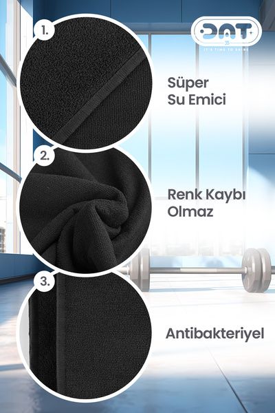 DAT35 Mikrofiber Sporcu Havlusu 48x90 cm Siyah Gym Fitness Hızlı Kuruyan Havlu