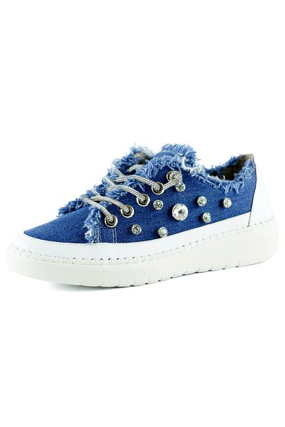 Erkan Saçmacı Tenis cu șireturi Valentina Blue Denim Crystal Stone Silver