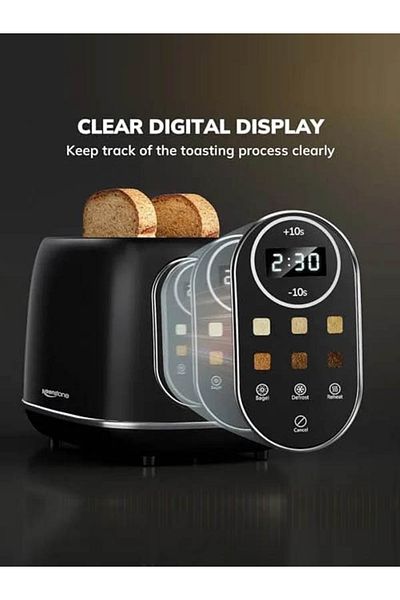 rebune Smart Toast Toaster, Two Slices, 800w, 6 Toasting Levels