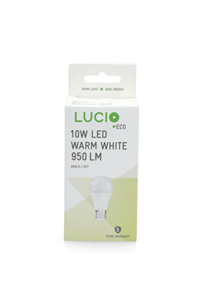LUCİO مصباح LED موفر للطاقة E27، 10 وات، 3000 كلفن، 950 لومن، خالٍ من الوميض