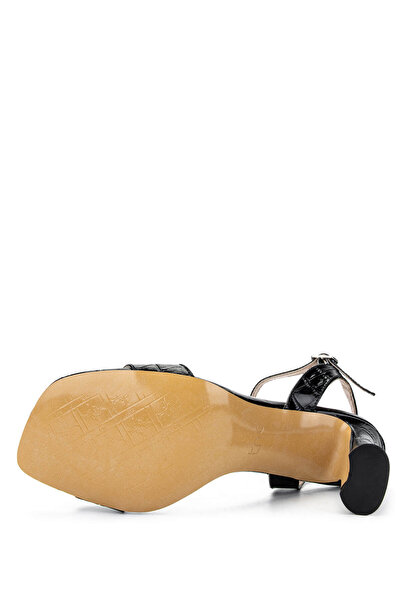 Tamer Tanca Women's Genuine Leather Black Crocodile Heeled Shoes