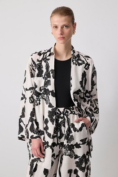 Touché Privé Linen Textured Patterned Kimono Pants Set