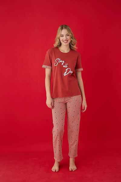 Lavint Homewear Heart Striped Cotton Lycra Pajama Set