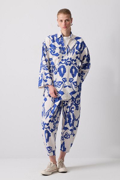 Touché Privé Set pantaloni kimono cu modele texturate din in