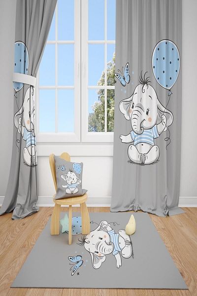 dekomingo Γκρι μπαλόνια δαπέδου Baby Elephant Baby and Child Room Backdrop Κουρτίνα 2 Φτερών