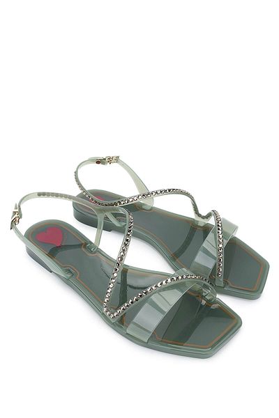 MENGHI Women's Pvc Green Flat Sandals