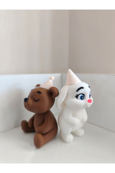 Alwin3d White Rabbit and Teddy Bear Blowing Candle Set of 2