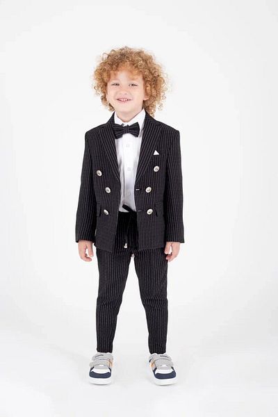 Miss Esilay Boutique Boy's Striped Jacket Shirt Pants Bow Tie Suit Wedding Special Day Terry