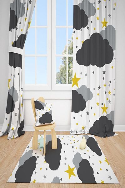 dekomingo Gray Cloud Children's Room 2 Wing Background Curtain