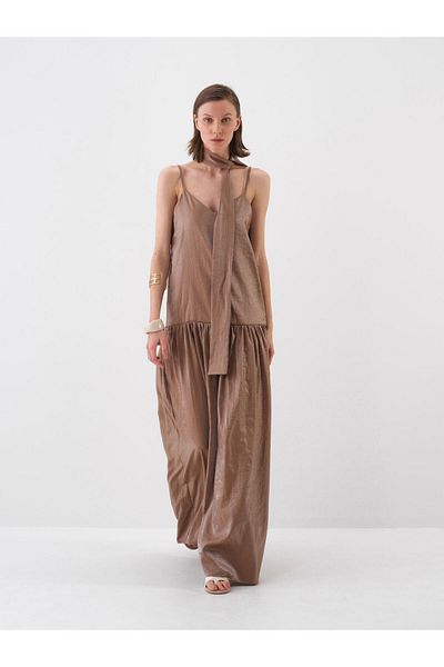 Xint Women's Brown Oversize Cotton Dress